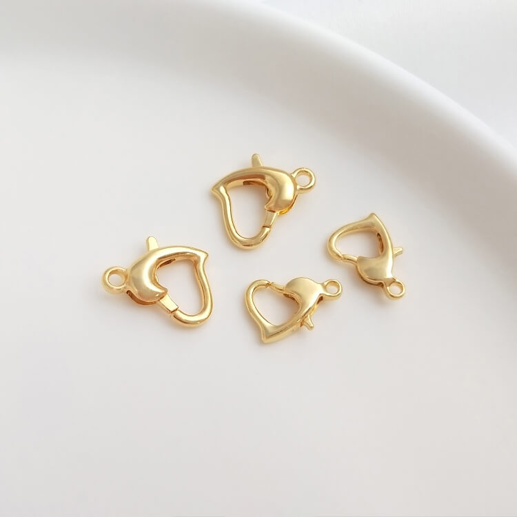 14k gold-plated light gold heart-shaped spring lobster clasp