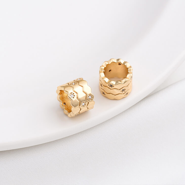 14K gold-plated micro-inlaid zircon wheel spacer with large hole