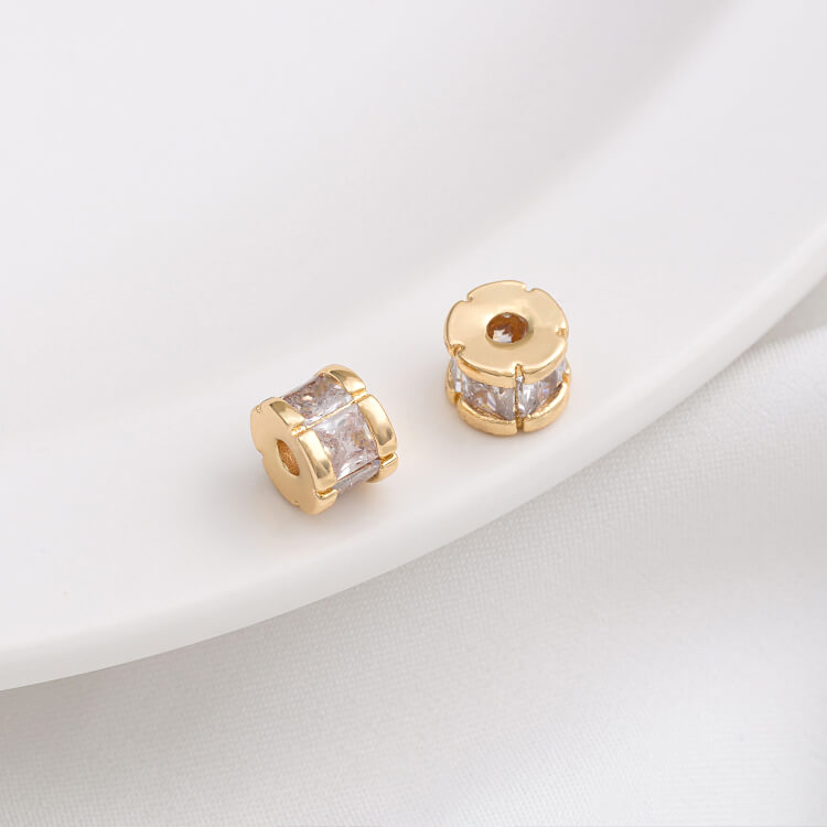 14K gold-plated micro-inlaid zircon wheel spacer with large hole