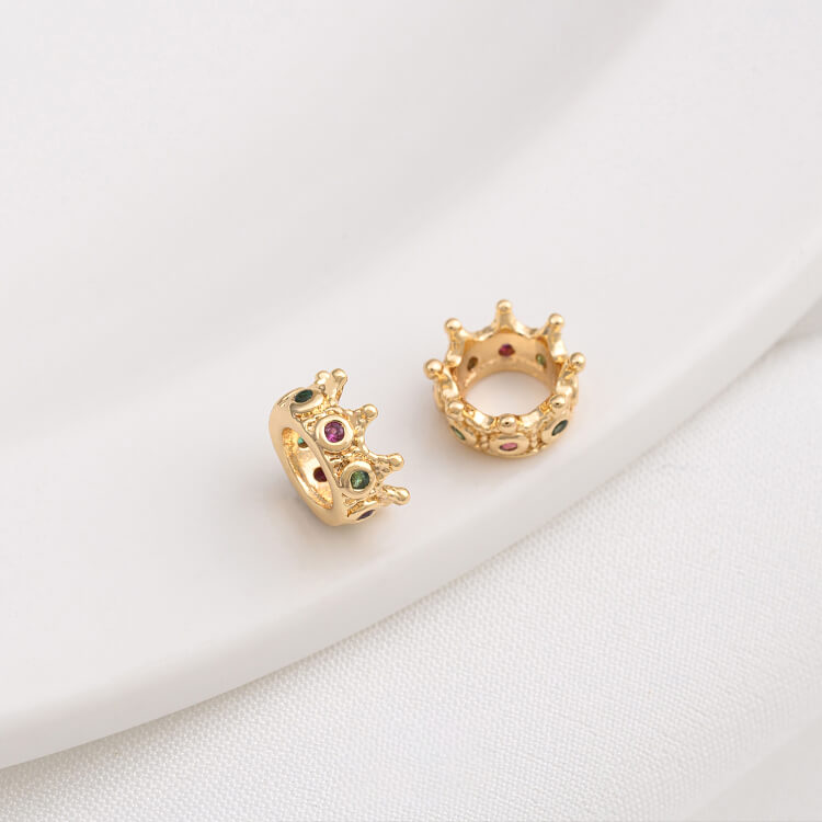 14K gold-plated zircon lace double-sided torus crown large hole spacer bead