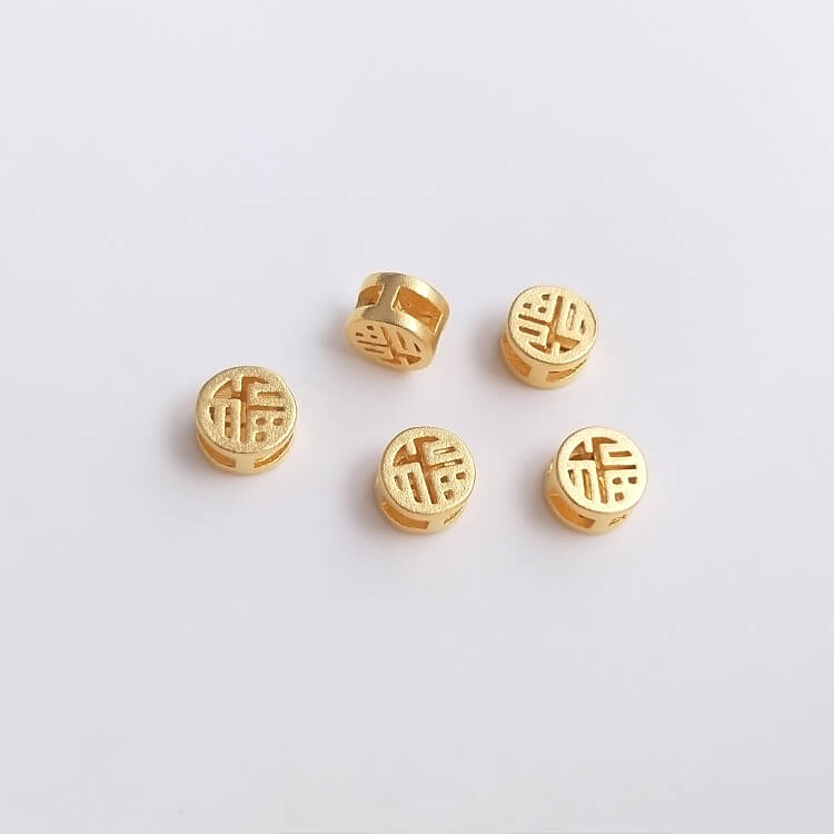 Gold pendant hollow carved spacer beads blessing word lantern flower ball
