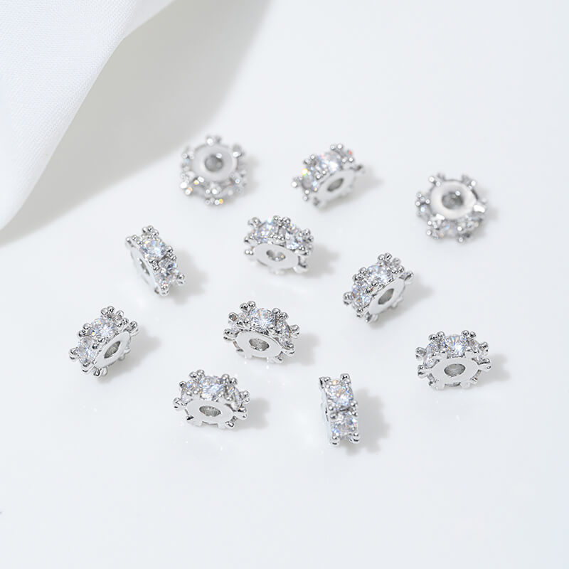 Platinum inlaid zircon snowflake spacer beads