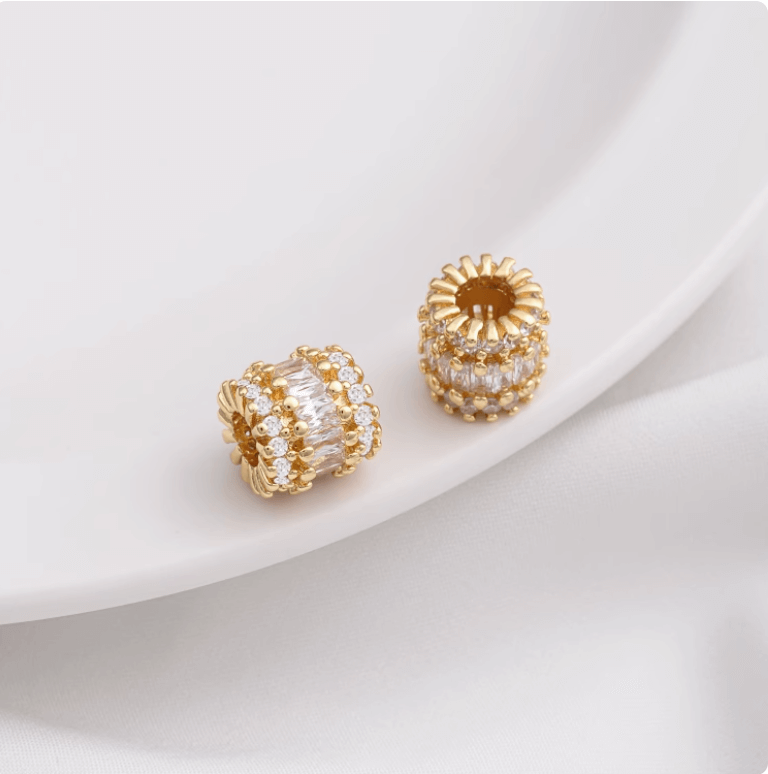 14K gold-plated micro-inlaid zircon wheel spacer with large hole