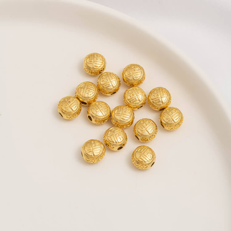 Gold Pumpkin Beads Lantern Beads Fu Zi Hui Pattern Transfer Beads Small Fish Peach Blossom Through Hole Beads