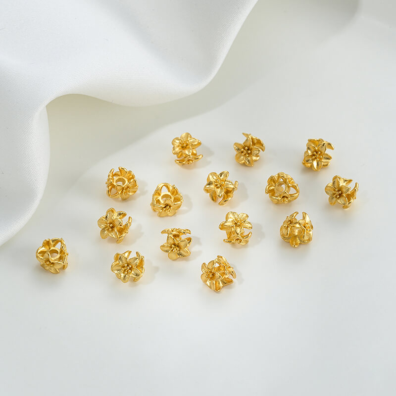 Gold wheel spacer beads, copper coin spacer, cylindrical barrel beads, lion awakening beads