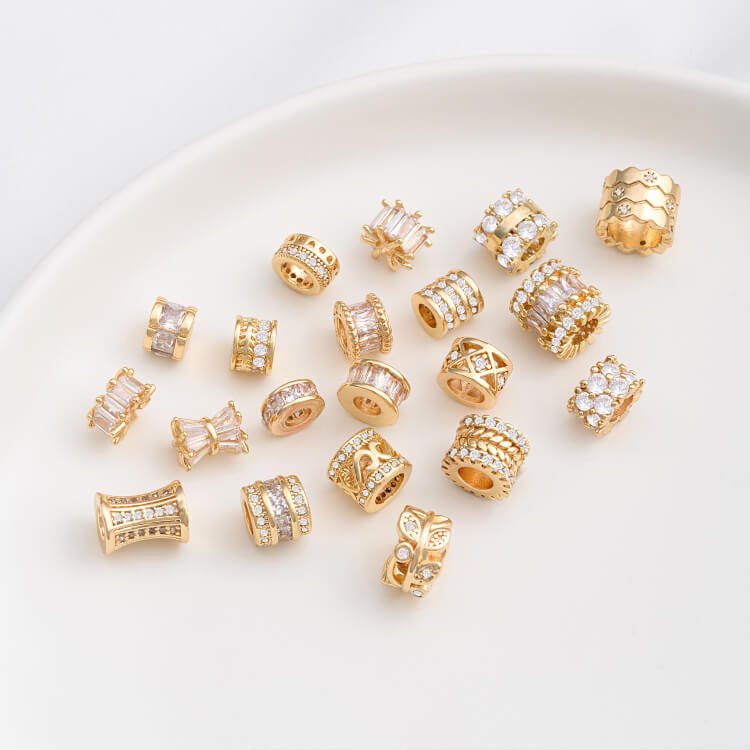 14K gold-plated micro-inlaid zircon wheel spacer with large hole