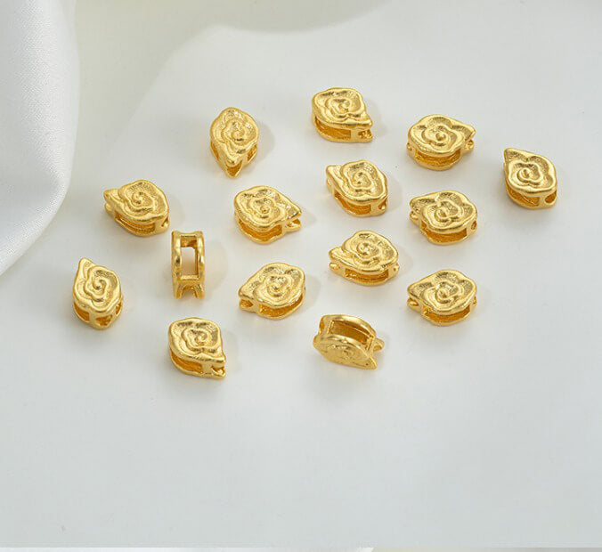 Gold wheel spacer beads, copper coin spacer, cylindrical barrel beads, lion awakening beads