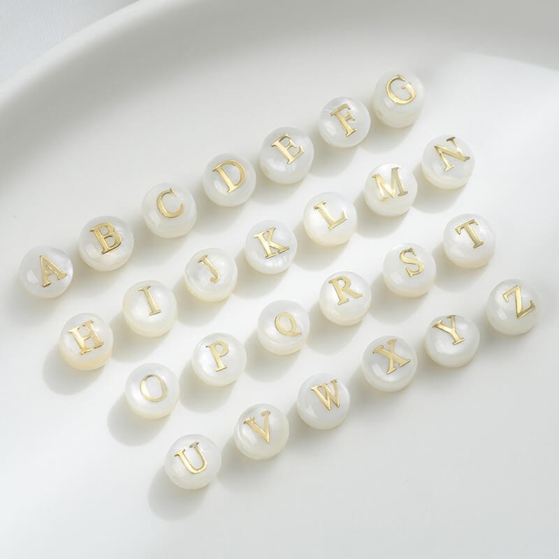 Small size natural white butterfly shell double-sided metal 26 letter spacer beads