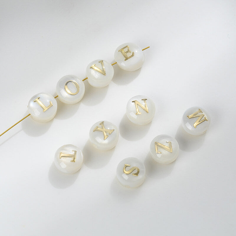 Small size natural white butterfly shell double-sided metal 26 letter spacer beads