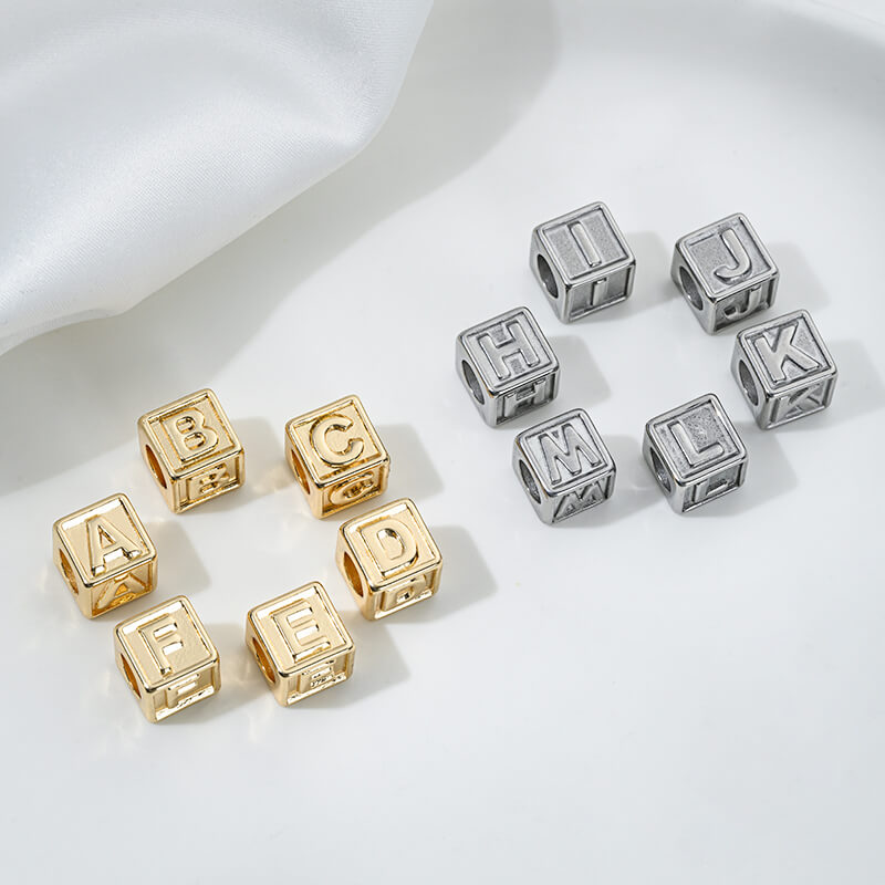 Titanium steel color 26 letters square through-hole relief spacer beads
