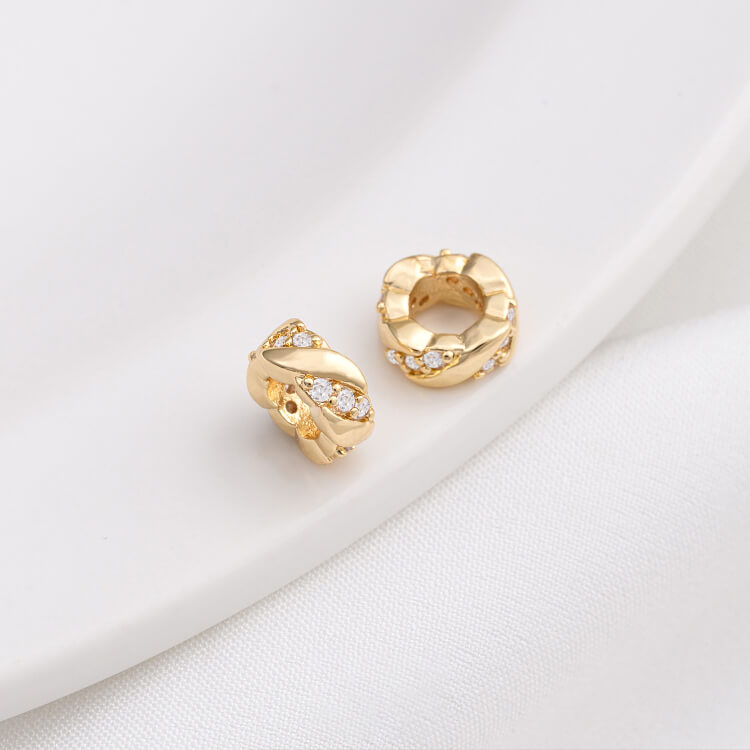 14K gold-plated zircon lace double-sided torus crown large hole spacer bead