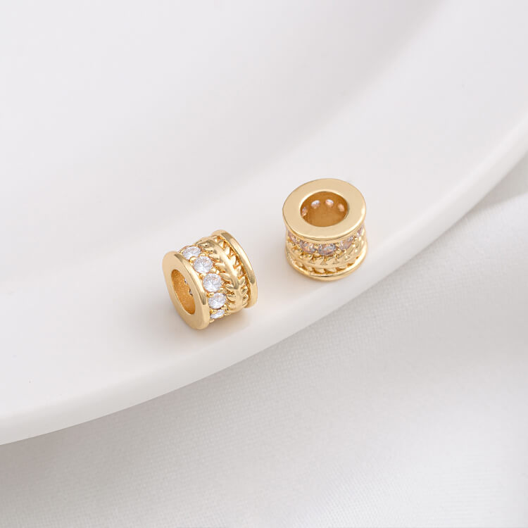 14K gold-plated micro-inlaid zircon wheel spacer with large hole