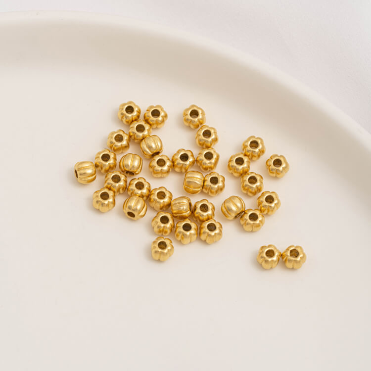 Gold Pumpkin Beads Lantern Beads Fu Zi Hui Pattern Transfer Beads Small Fish Peach Blossom Through Hole Beads