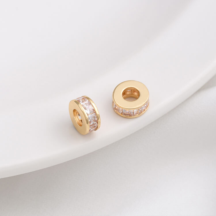 14K gold-plated micro-inlaid zircon wheel spacer with large hole