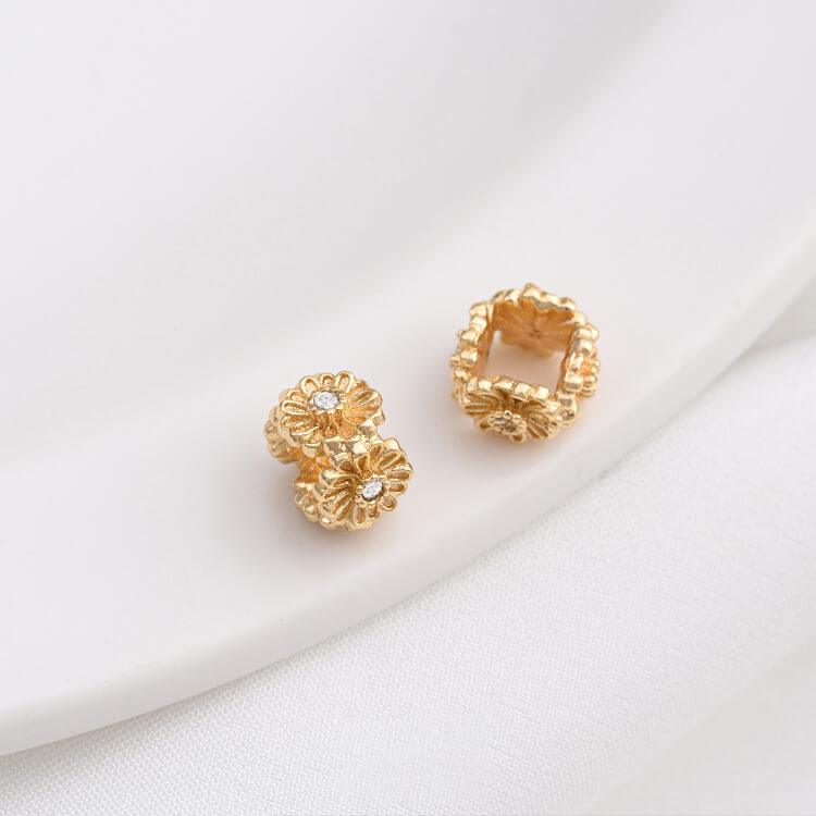 14K gold-plated zircon lace double-sided torus crown large hole spacer bead