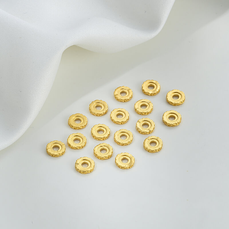 Gold wheel spacer beads, copper coin spacer, cylindrical barrel beads, lion awakening beads