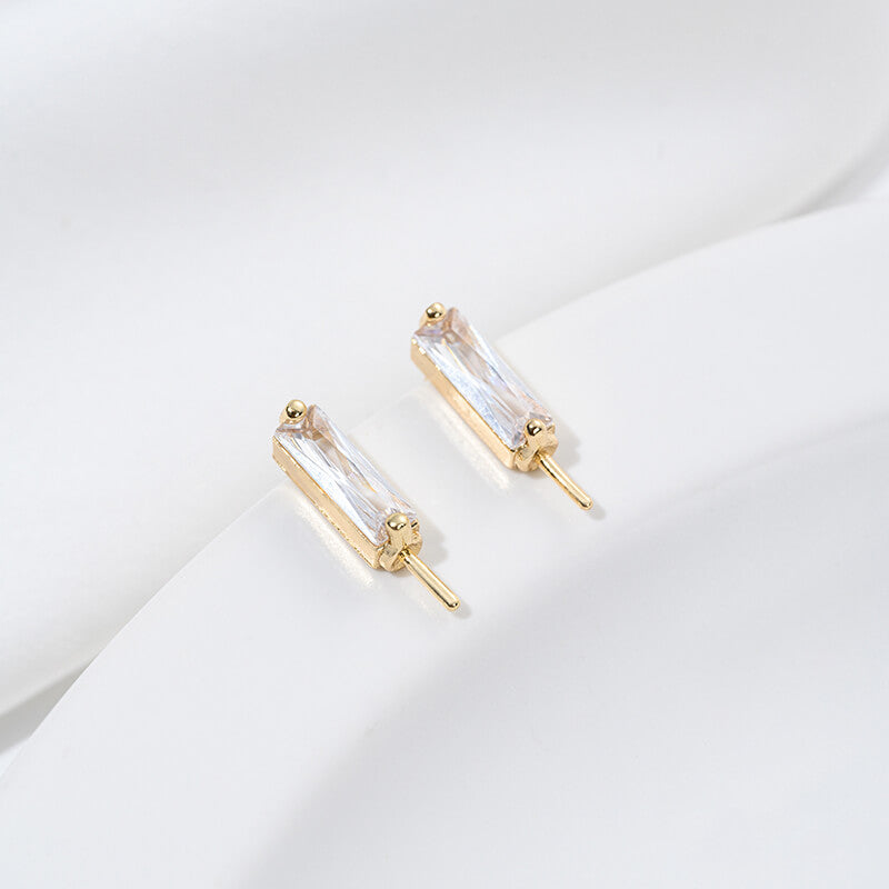 Earring Studs, 14K Gold Plated Zircon Square Rectangle Flower Pearl Cup Settings DIY Findings with 925 Silver Posts