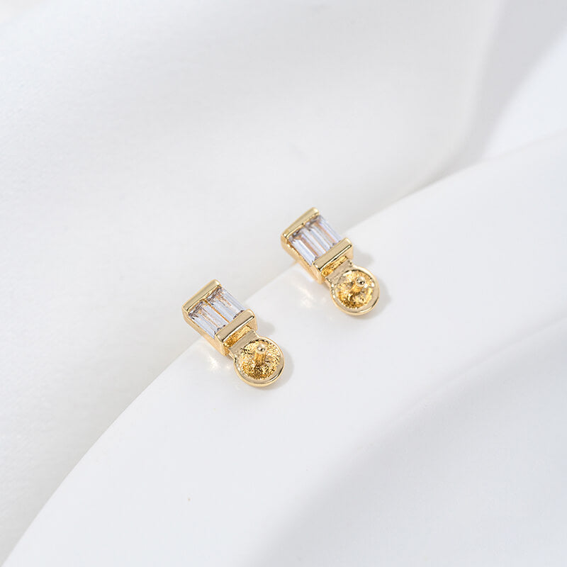 Earring Studs, 14K Gold Plated Zircon Square Rectangle Flower Pearl Cup Settings DIY Findings with 925 Silver Posts