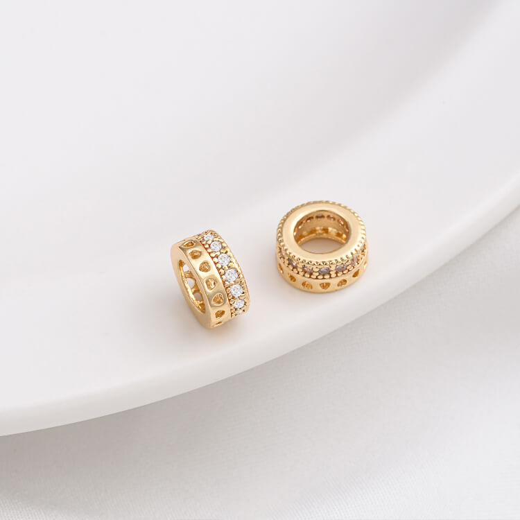 14K gold-plated micro-inlaid zircon wheel spacer with large hole