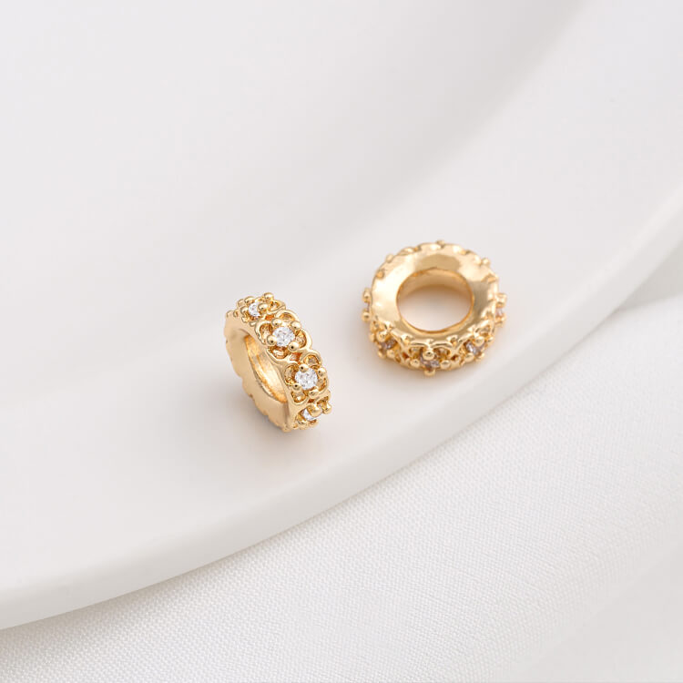 14K gold-plated zircon lace double-sided torus crown large hole spacer bead