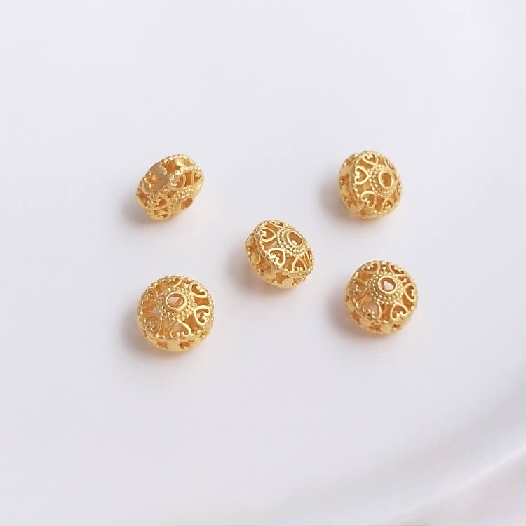 Gold pendant hollow carved spacer beads blessing word lantern flower ball