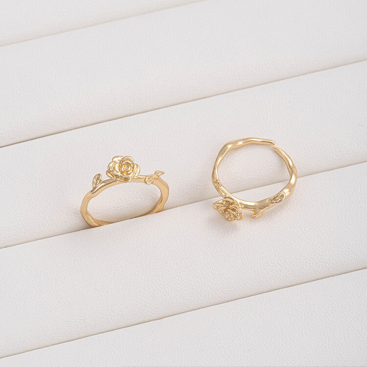 14K gold-plated rose tulip abstract leaf bead support ring