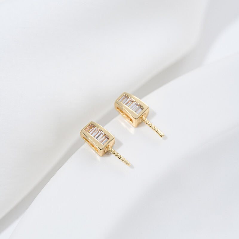 Earring Studs, 14K Gold Plated Zircon Square Rectangle Flower Pearl Cup Settings DIY Findings with 925 Silver Posts