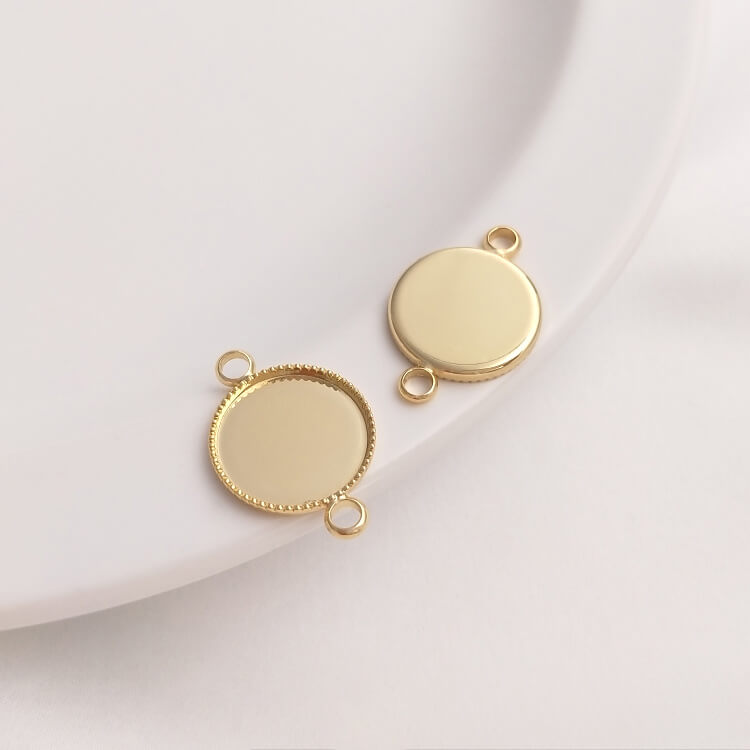 Beadable Frame,Color-preserving gold-plated round oval ring tray with double or single hanging