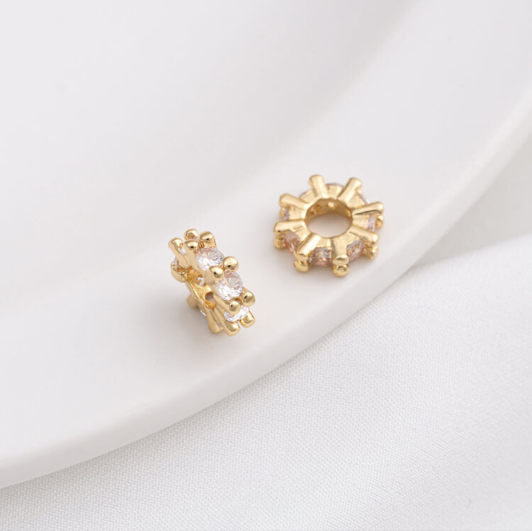 14K gold-plated zircon lace double-sided torus crown large hole spacer bead