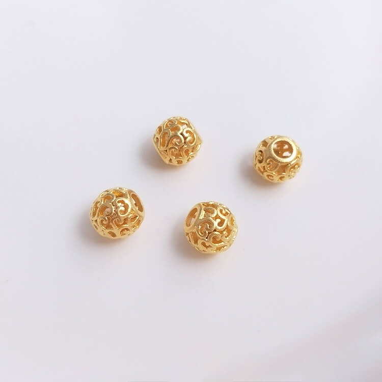 Gold pendant hollow carved spacer beads blessing word lantern flower ball