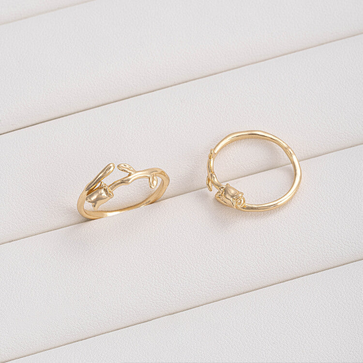 14K gold-plated rose tulip abstract leaf bead support ring