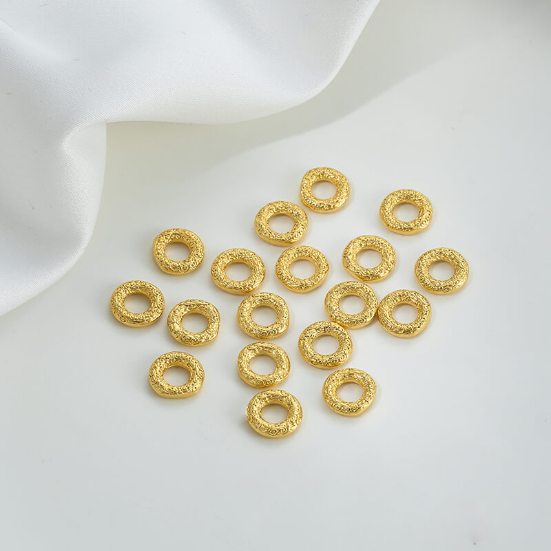 Gold wheel spacer beads, copper coin spacer, cylindrical barrel beads, lion awakening beads