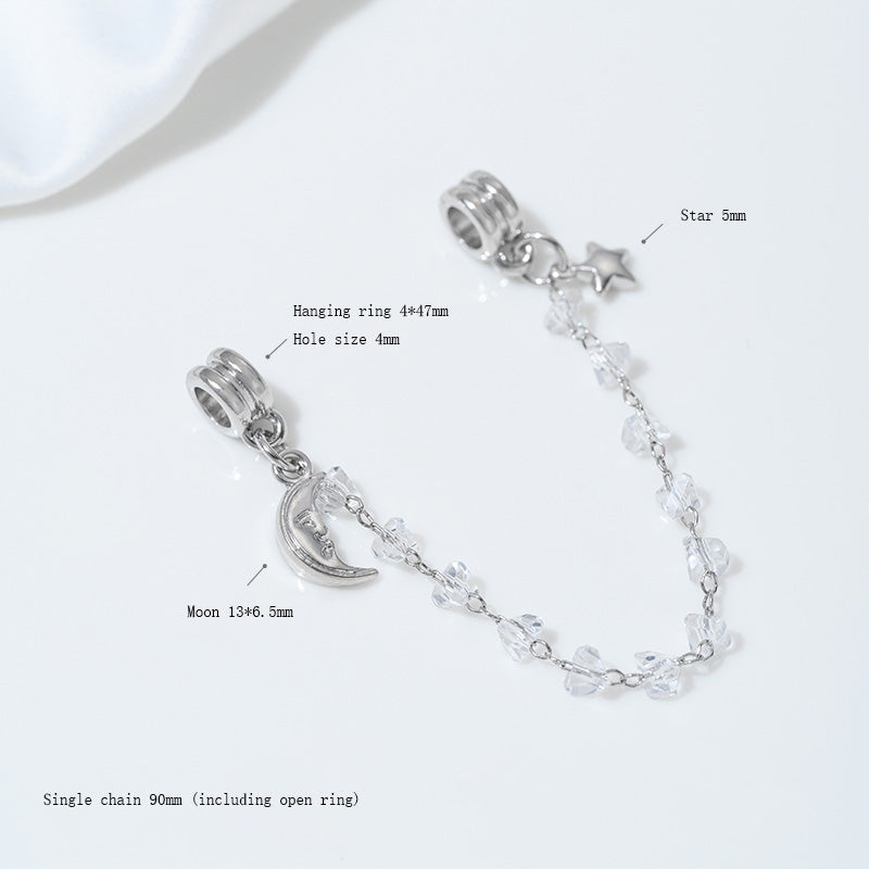 Safety Chain,Tassel Planet Moon Snowflake Butterfly Pendant,White Gold Plated Brass