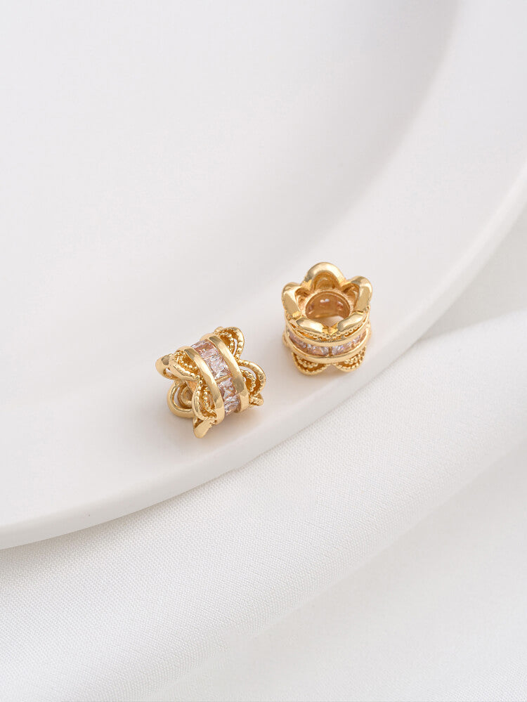 14K gold-plated zircon lace double-sided torus crown large hole spacer bead