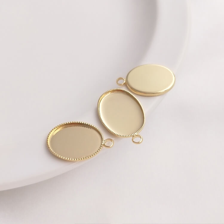 Beadable Frame,Color-preserving gold-plated round oval ring tray with double or single hanging
