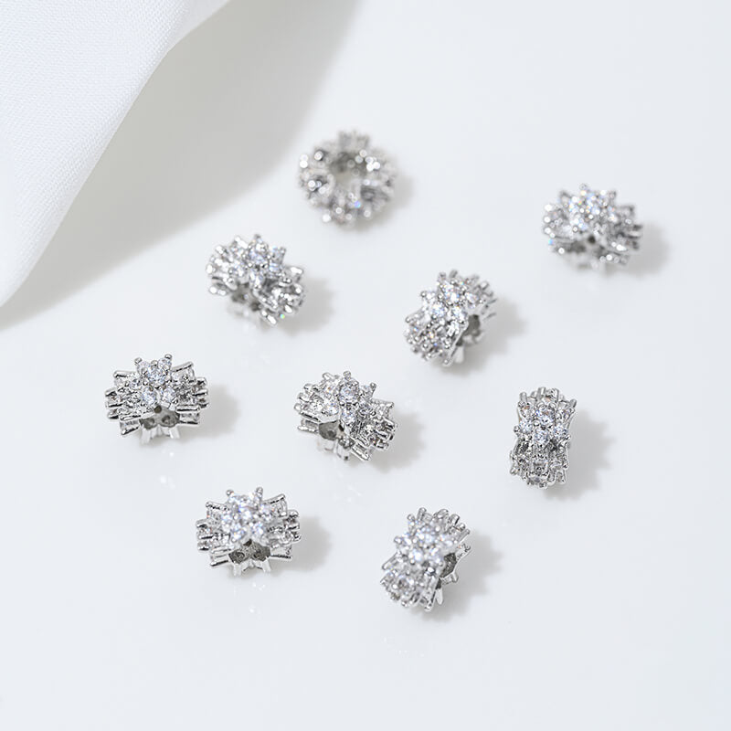 Platinum inlaid zircon snowflake spacer beads