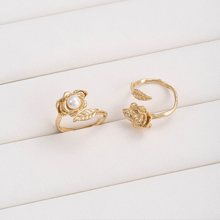 14K gold-plated rose tulip abstract leaf bead support ring