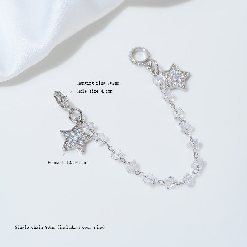 Safety Chain,Tassel Planet Moon Snowflake Butterfly Pendant,White Gold Plated Brass