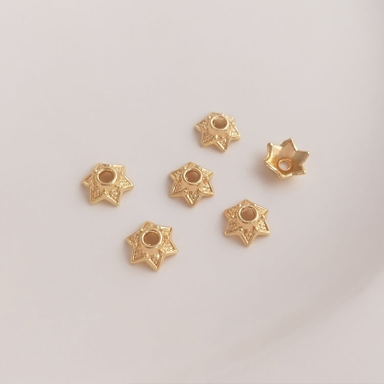 14 gold-plated six-pointed star daisy flower holder hollow flower cap bead holder