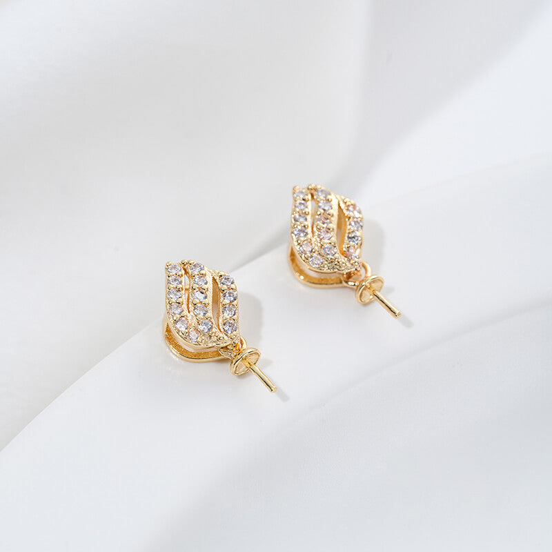 Earring Studs, 14K Gold Plated Zircon Square Rectangle Flower Pearl Cup Settings DIY Findings with 925 Silver Posts