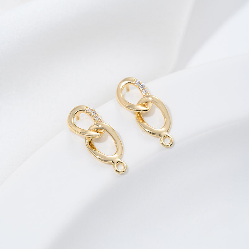 Earring Studs, 14K Gold Plated Zircon Square Rectangle Flower Pearl Cup Settings DIY Findings with 925 Silver Posts
