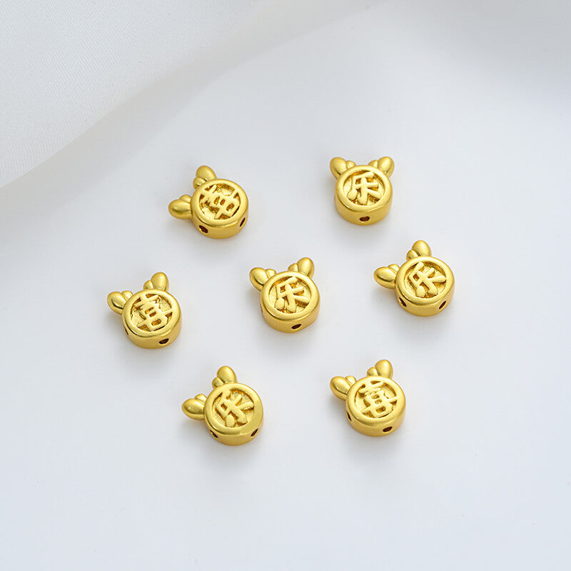 Matt gold sand gold copper coin with blessing character, peace and joy, hollow small spacer beads