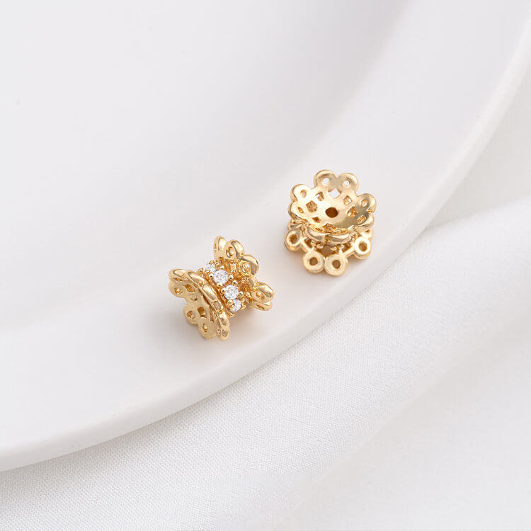 14K gold-plated zircon lace double-sided torus crown large hole spacer bead