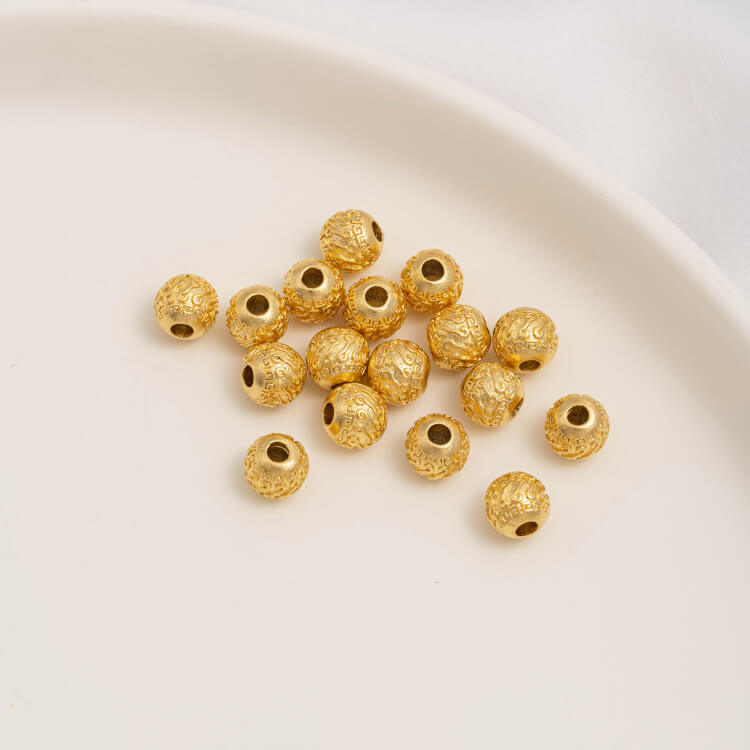 Gold Pumpkin Beads Lantern Beads Fu Zi Hui Pattern Transfer Beads Small Fish Peach Blossom Through Hole Beads