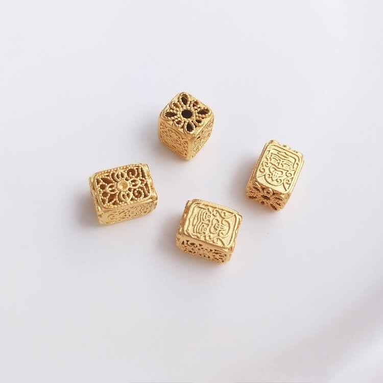 Gold pendant hollow carved spacer beads blessing word lantern flower ball
