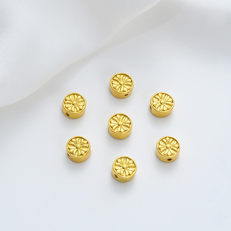 Matt gold sand gold copper coin with blessing character, peace and joy, hollow small spacer beads