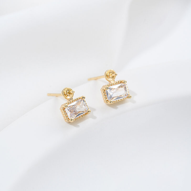 Earring Studs, 14K Gold Plated Zircon Square Rectangle Flower Pearl Cup Settings DIY Findings with 925 Silver Posts