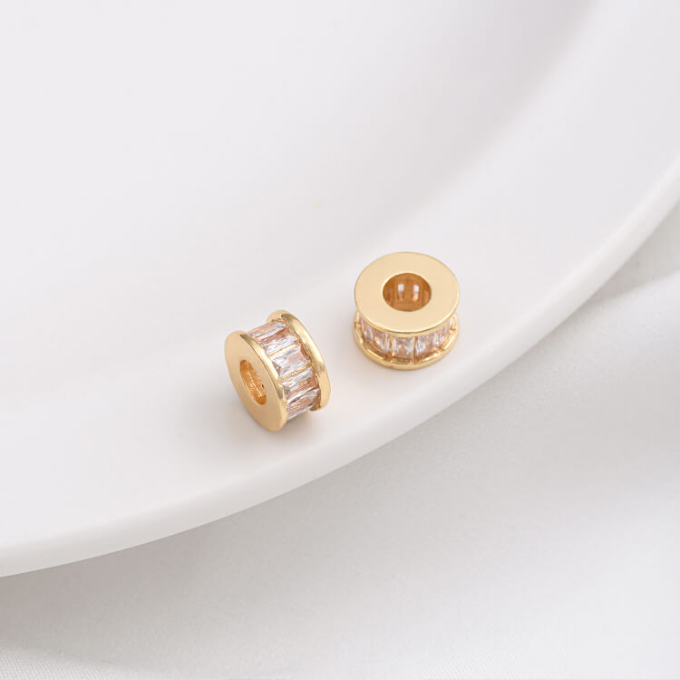 14K gold-plated micro-inlaid zircon wheel spacer with large hole