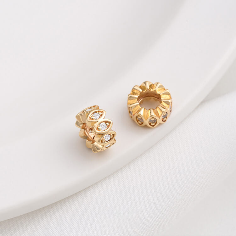 14K gold-plated zircon lace double-sided torus crown large hole spacer bead