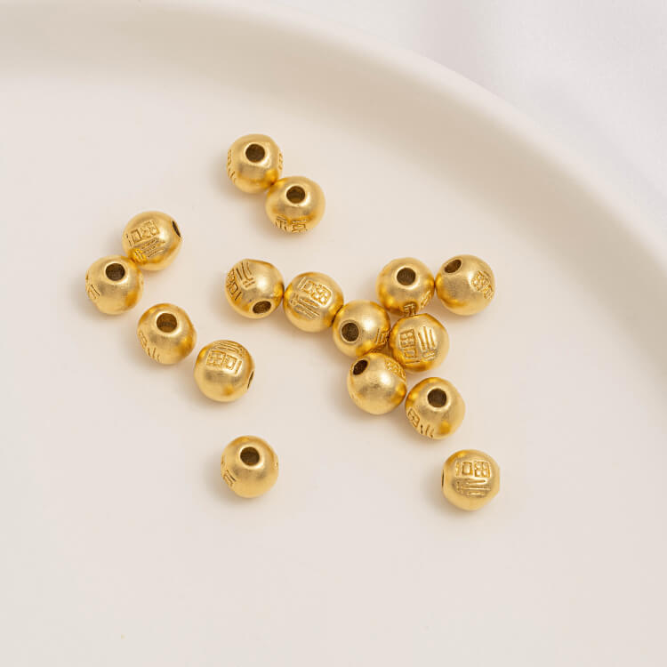Gold Pumpkin Beads Lantern Beads Fu Zi Hui Pattern Transfer Beads Small Fish Peach Blossom Through Hole Beads